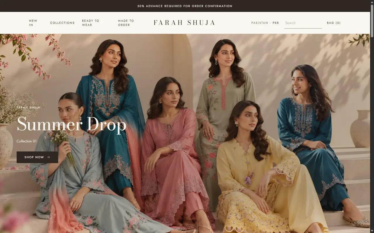 Farah Shuja website homepage